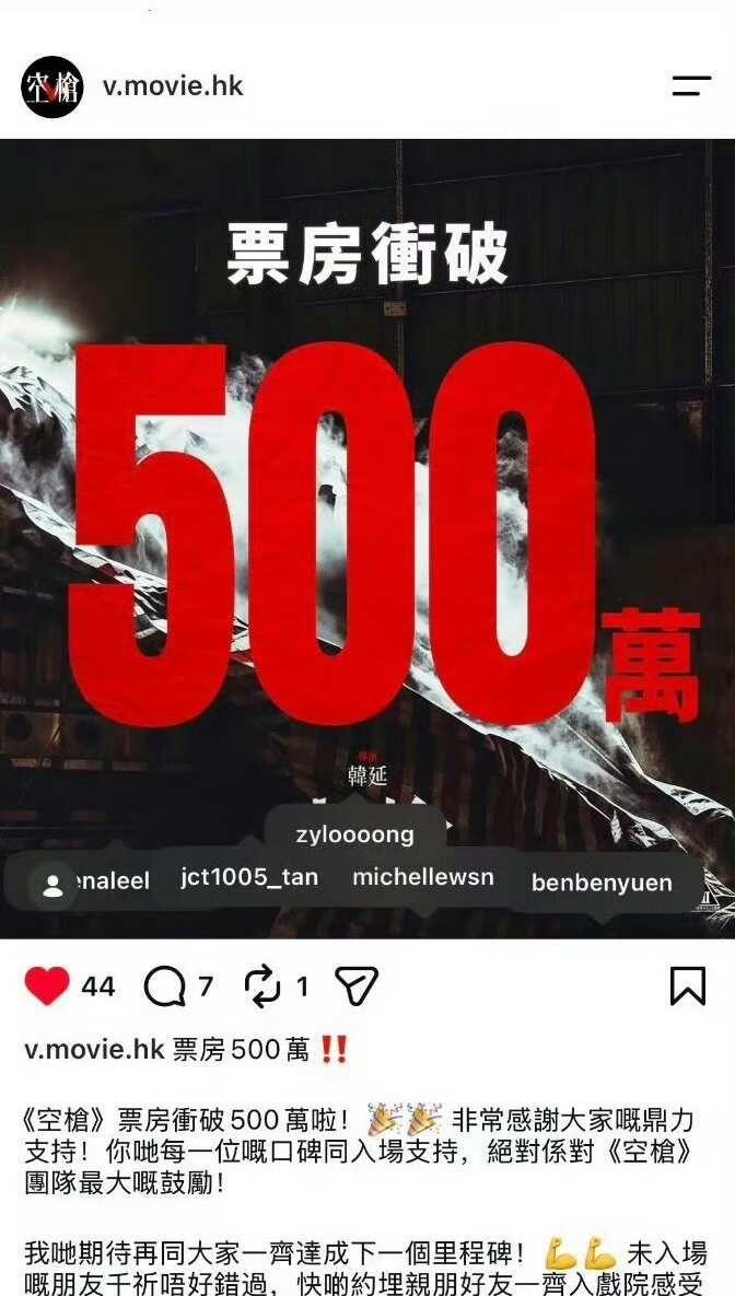 后备箱有500万！
恭喜🎉强哥，香港🇭🇰票房够装后备箱了[嘻嘻R][耶][