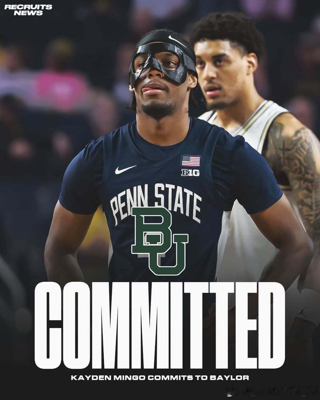宾夕法尼亚州立大学后卫凯登·明戈(Kayden Mingo)转学加盟贝勒大学这位
