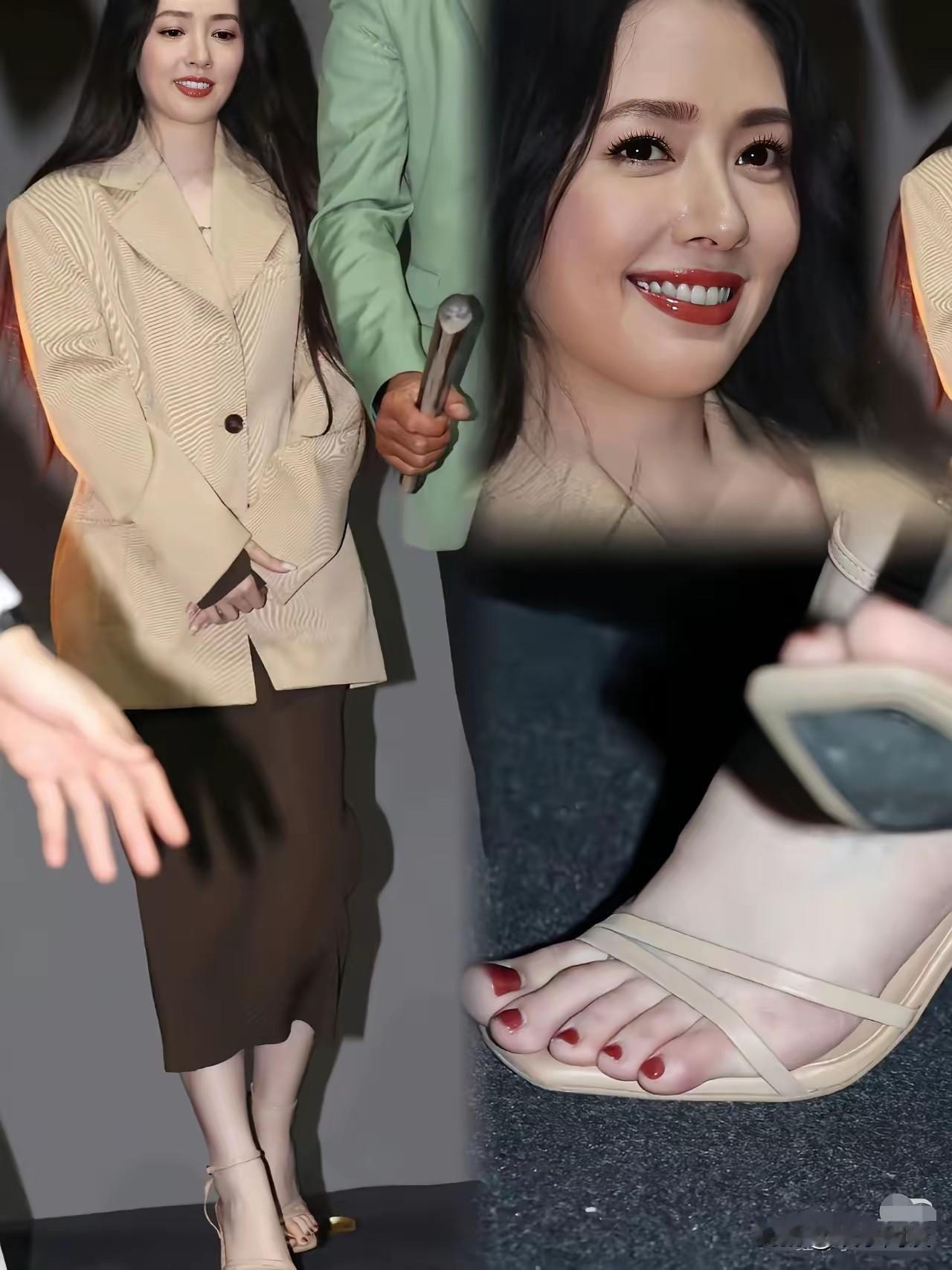看郭碧婷，脚趾虽说不算完美，不过皮肤是真的白嫩透亮。