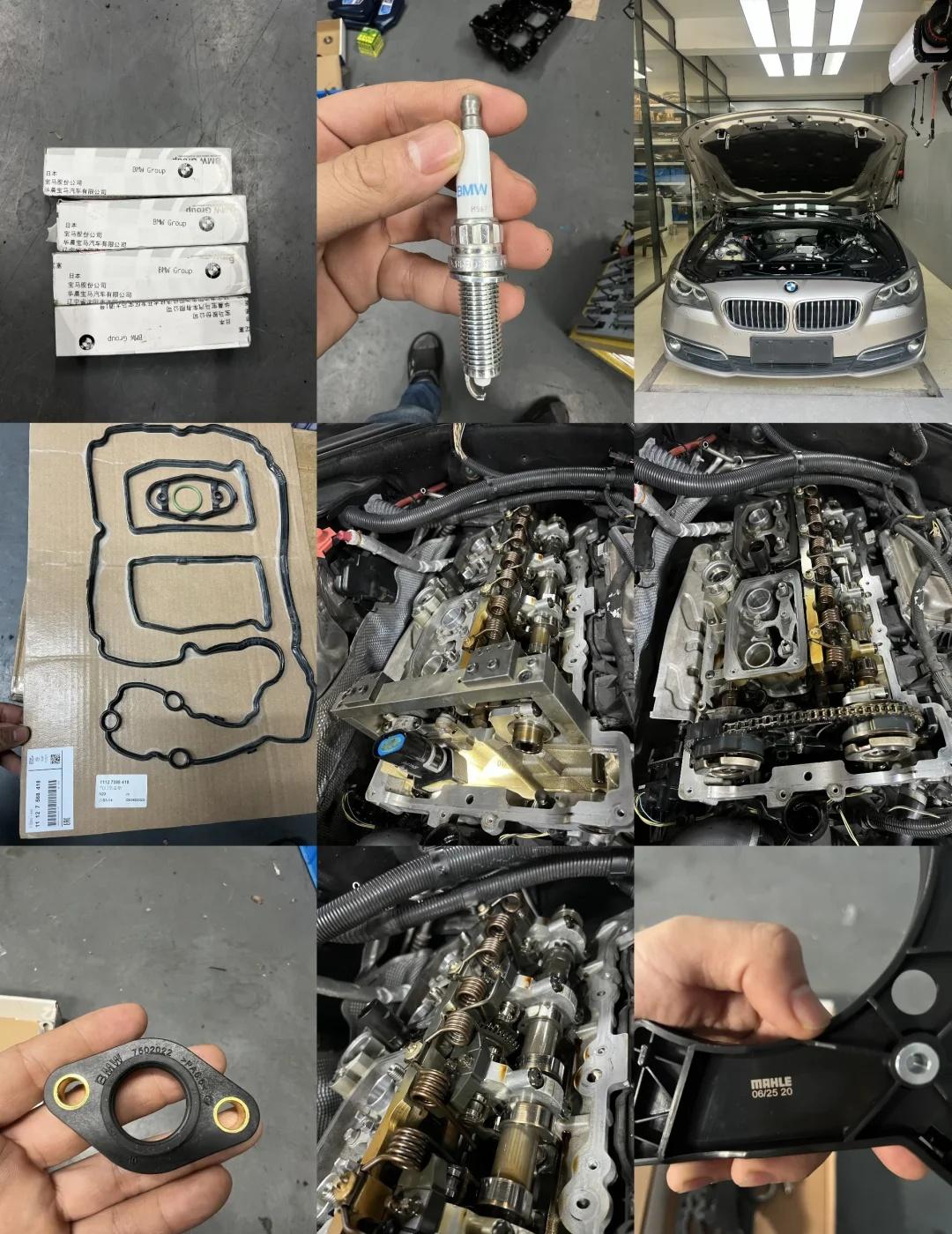 折腾宝马F18的第三天
本来就想简简单单换个火花塞，然后就搞一下气门室盖渗油和正
