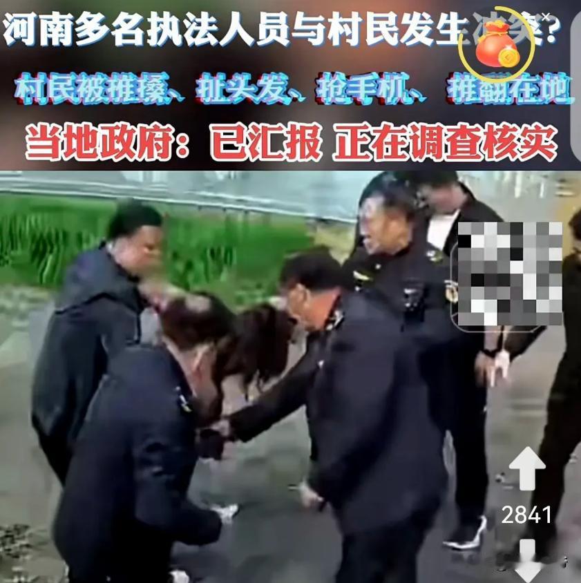 掐脖子、揪头发，抢手机，如此执法焉能服众？
4月8日，河南平顶山市郏县联合调查组