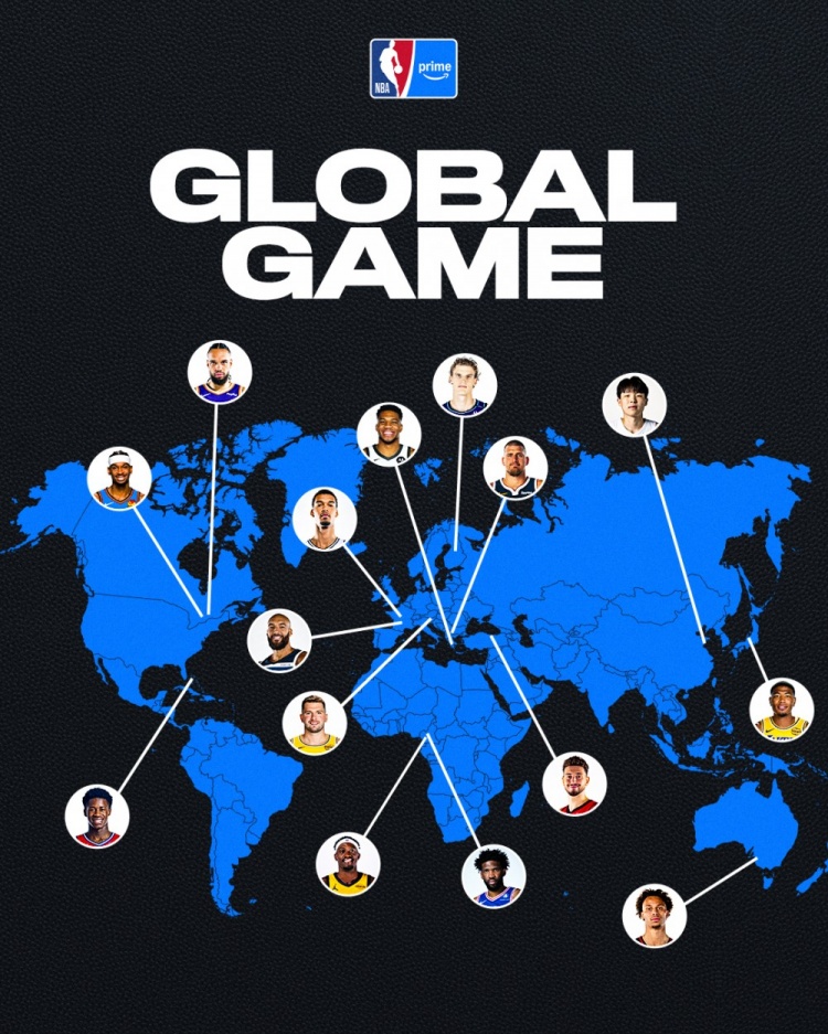 NBA官方国际球员分布图:杨瀚森-中国 恩比德-喀麦隆 欧洲群星荟萃