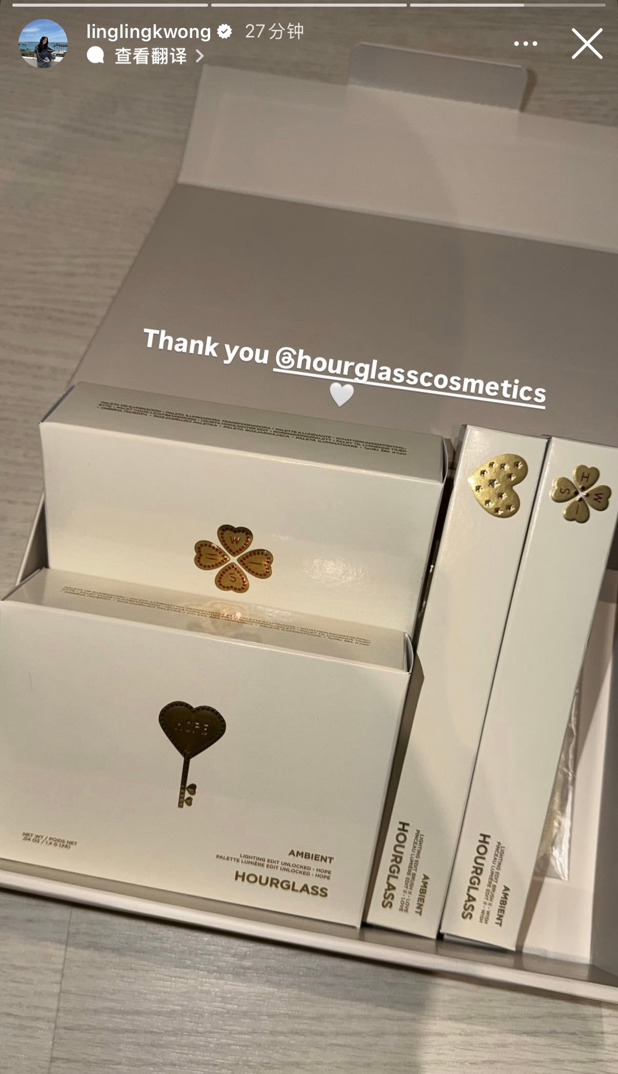 邝玲玲ig story更新thankyou@ hourglasscosmetic