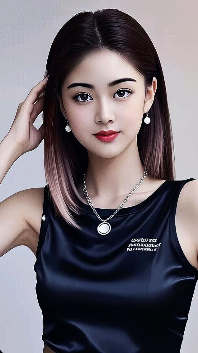 甜美少女风，黑丝绒吊带衫，气质优雅，珍珠耳环点缀，完美造型！