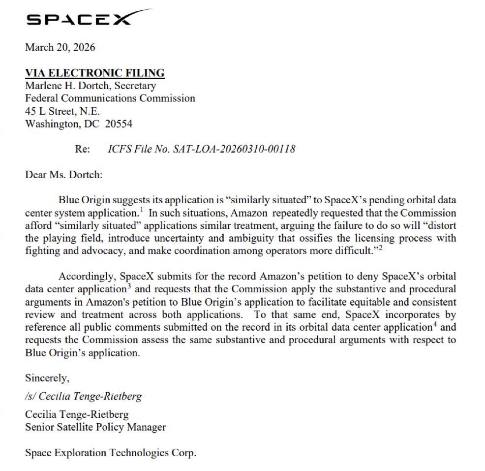 SpaceX借力打力，拿亚马逊反对自己的理由，反过来要求监管机构同样严格审查蓝色