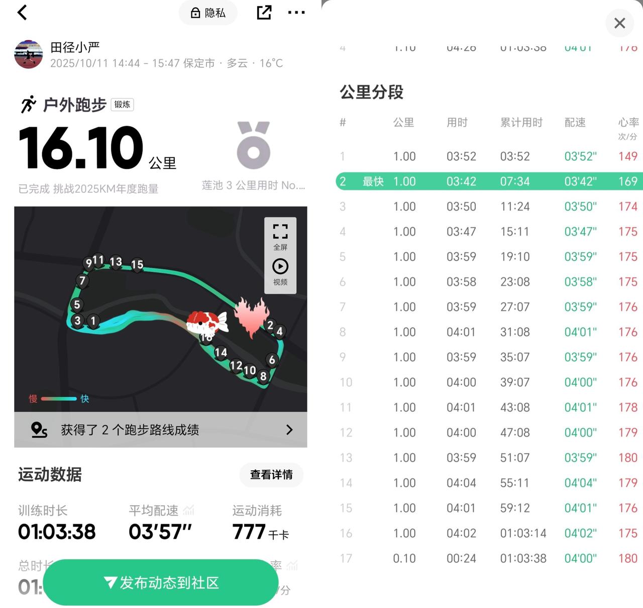 又跑爽了，一举刷新10英里（约16.09km）和15km两个PB！
还真有点像英