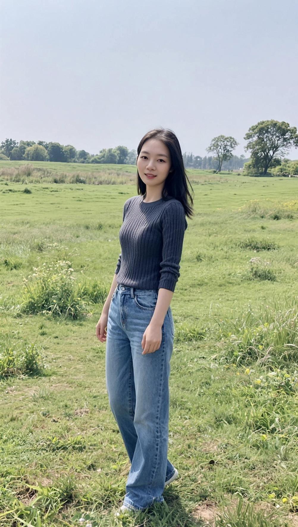 AI草地生活照 甜美女孩 休闲时尚穿搭 颜值抖音ai创作