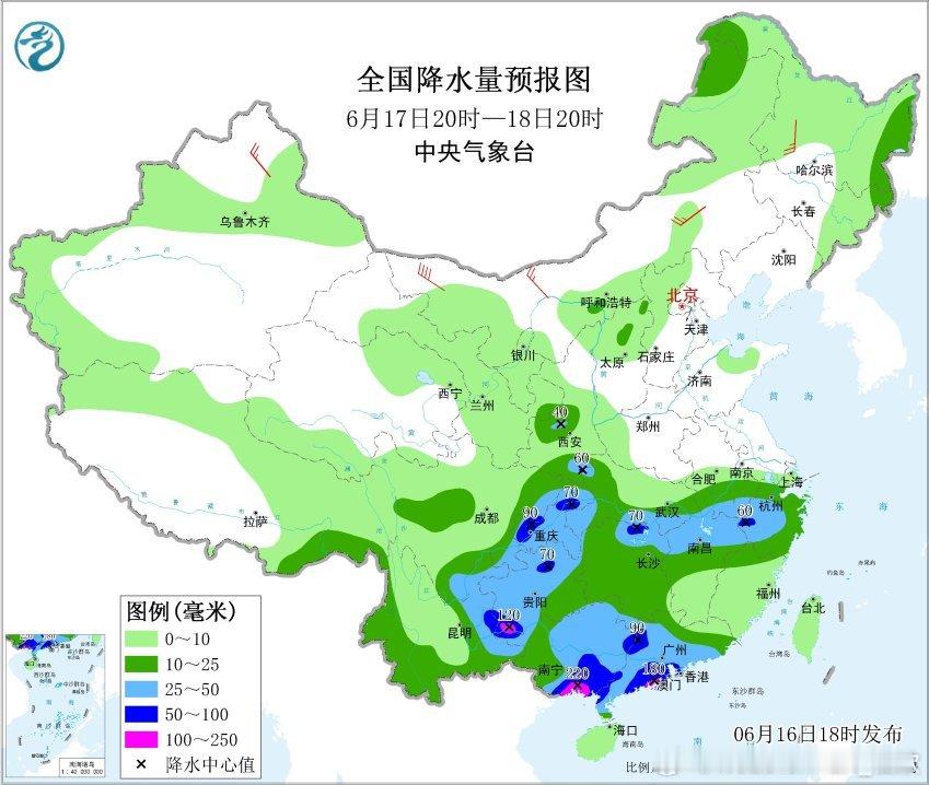 【强降雨】昨晚到今天，南北两片雨区。在强盛的季风气流影响下，广东上川岛出现391