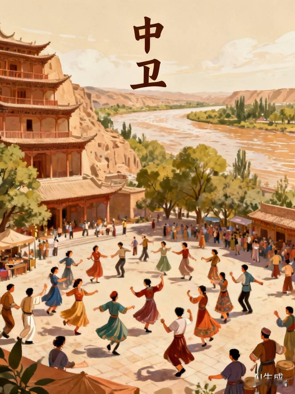 这个时间点中卫火车站前面的广场已经人山人海了，载歌载舞的热闹劲儿看着就让人开心。