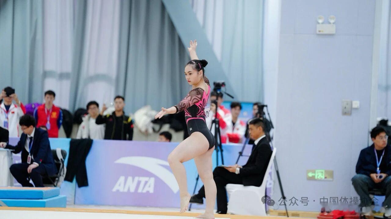 毕青青 北京体育大学的毕青青在冠军赛乙组（大学组）比赛中获得全能，跳马，高低杠，