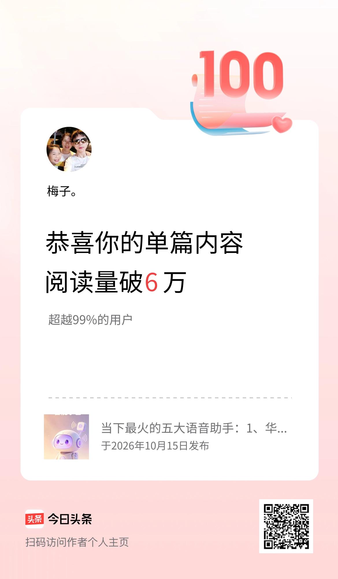 单篇内容获得阅读量破6万啦！