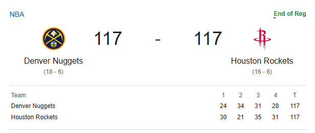 火箭vs掘金 强强对话！火箭与掘金打到117平拖入加时！ 