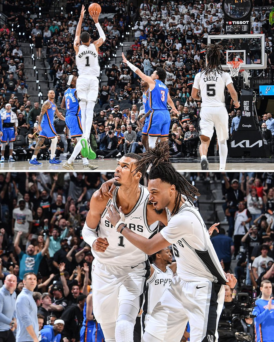 文班亚马半场压哨三分雷霆vs马刺NBA季后赛 文班亚马半场压哨三分，这是他生涯最