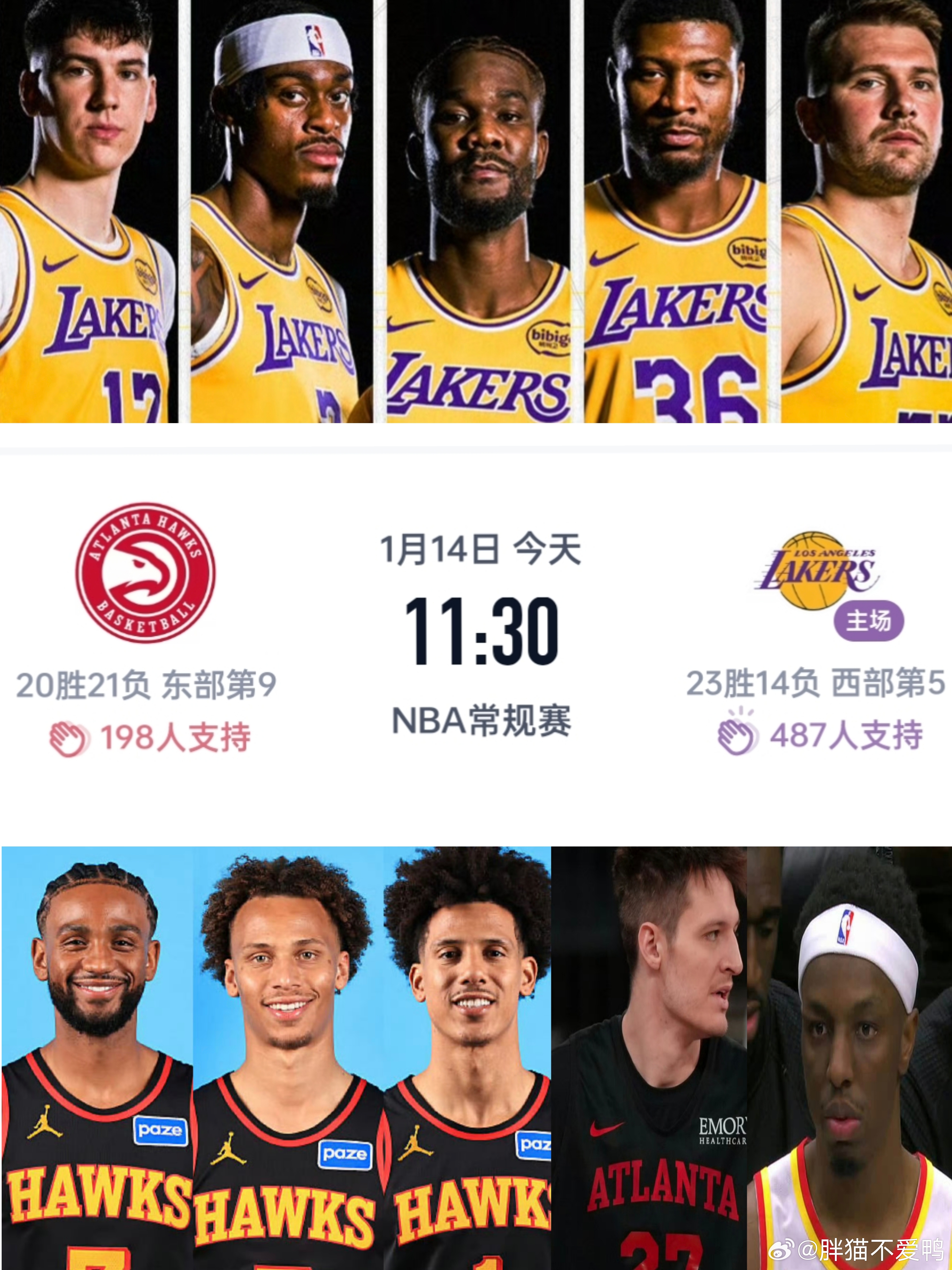 湖人老鹰今日比赛预告来了！ESPN这次预测湖人胜率53.8%！而老鹰46.2%！