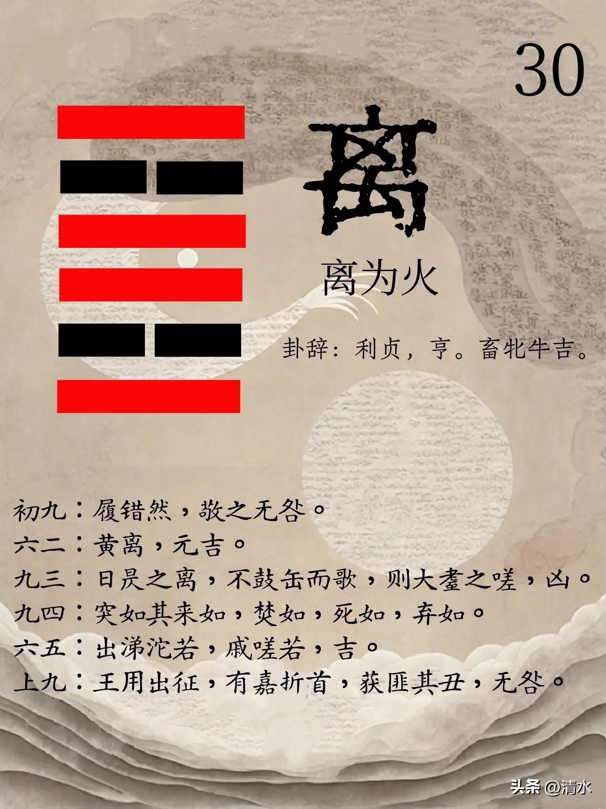 易经易经，八卦八卦之：
离火卦
离初九，阳气刚猛，但谦逊恭敬
离六二，柔居中位，