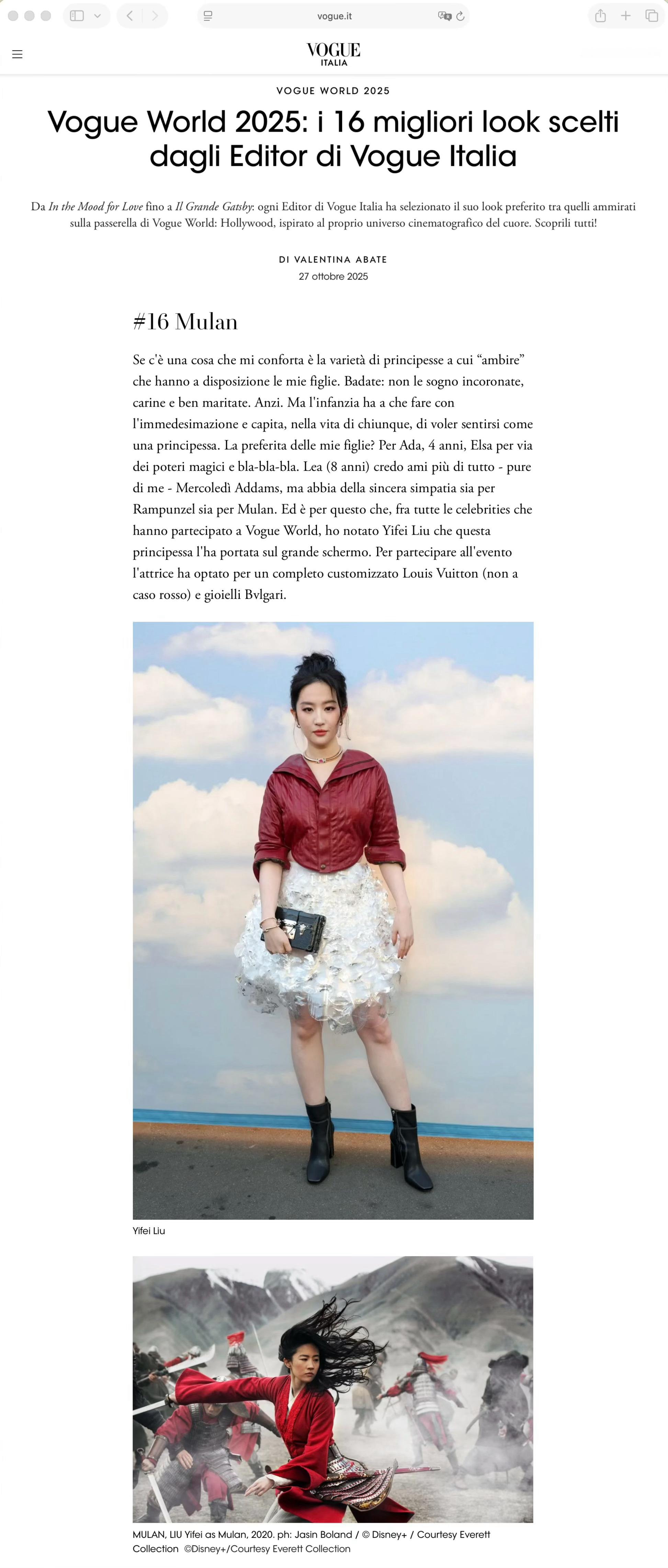 刘亦菲 lyf 花木兰 Vogue Italia编辑部给Vogue World: