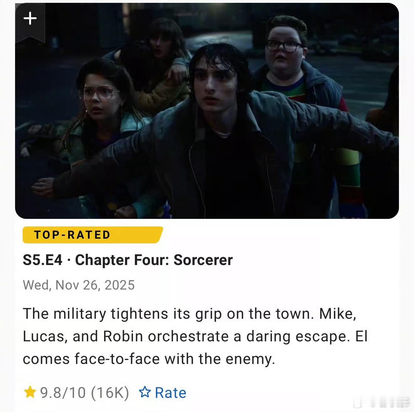 《怪奇物语》第五季IMDb也实现高分开局，尤其第4集评分高达9.8！！刷新该剧开