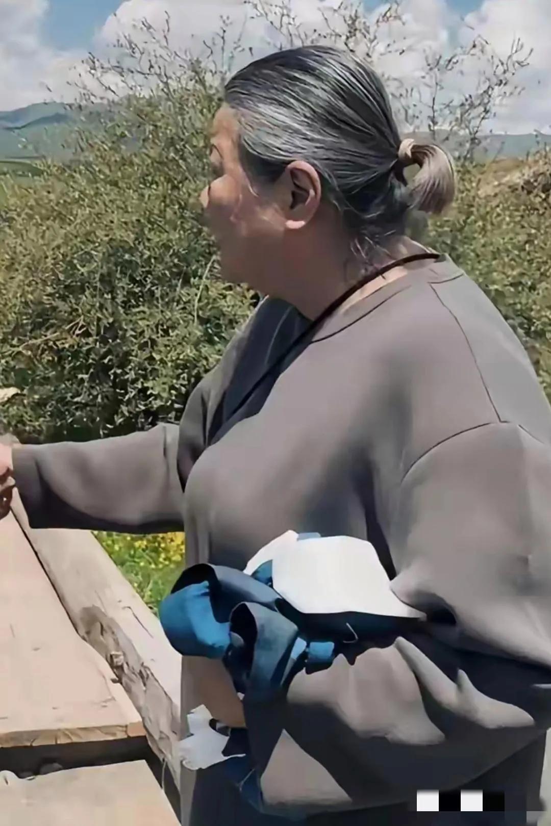 镜头中的洪晃头发花白，小辫抢镜，身宽体胖，含胸驼背，痦子明显，但皮肤还算紧致，皱