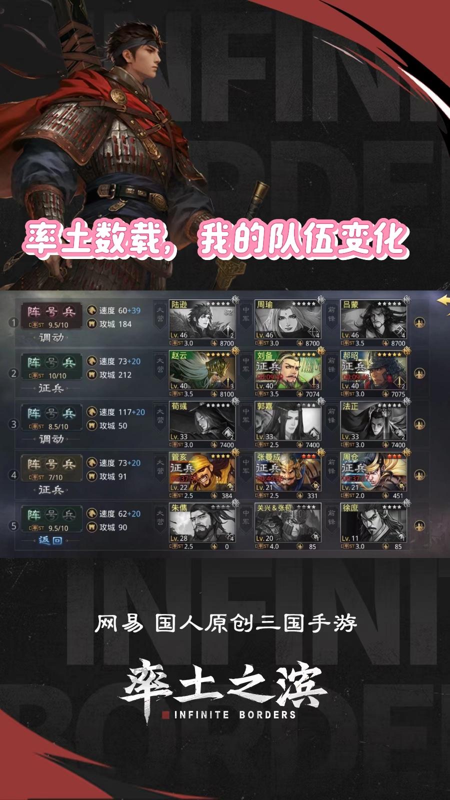 大佬们，盘点我的数载率土队伍变化。