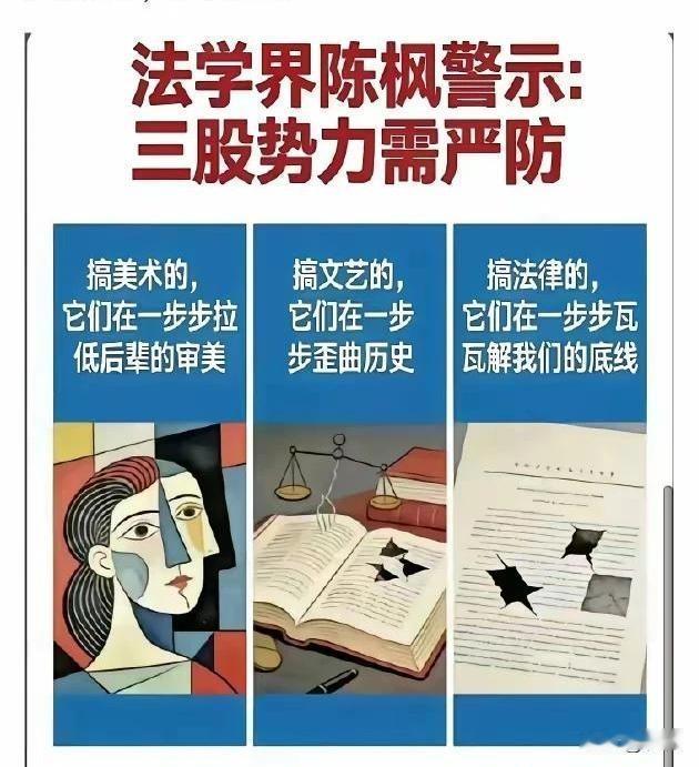 法学界陈枫警示：三股势力需严防——
1.	搞美术的，它们在一步步拉低后辈的审美；
