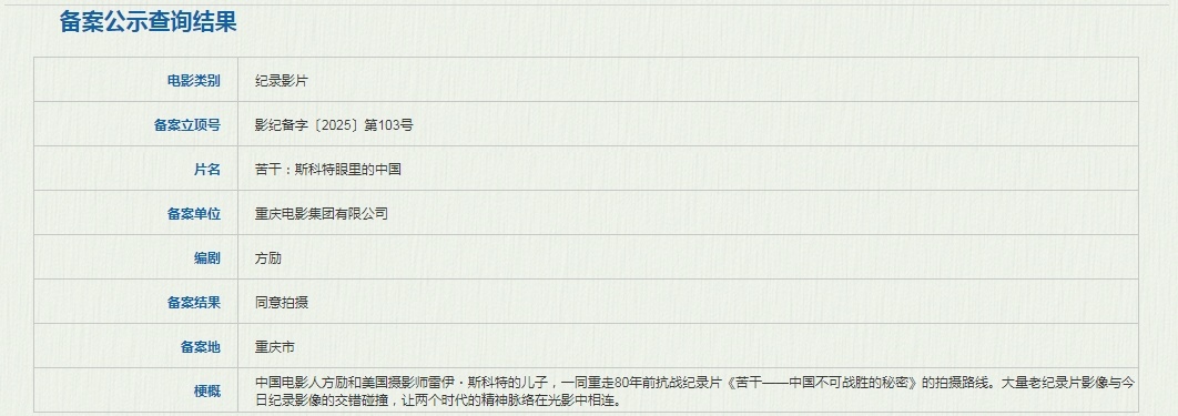 方励新片立项 据国家电影局关于2025年9月下全国电影剧本（梗概）备案、立项公示