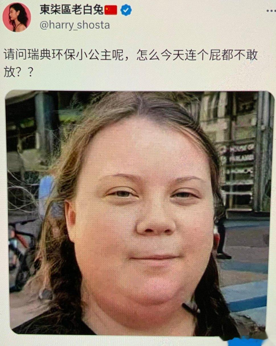 这是著名的瑞典环保少女最近的样子，日本核污水排海，这么严重的环保事件，也不见她发