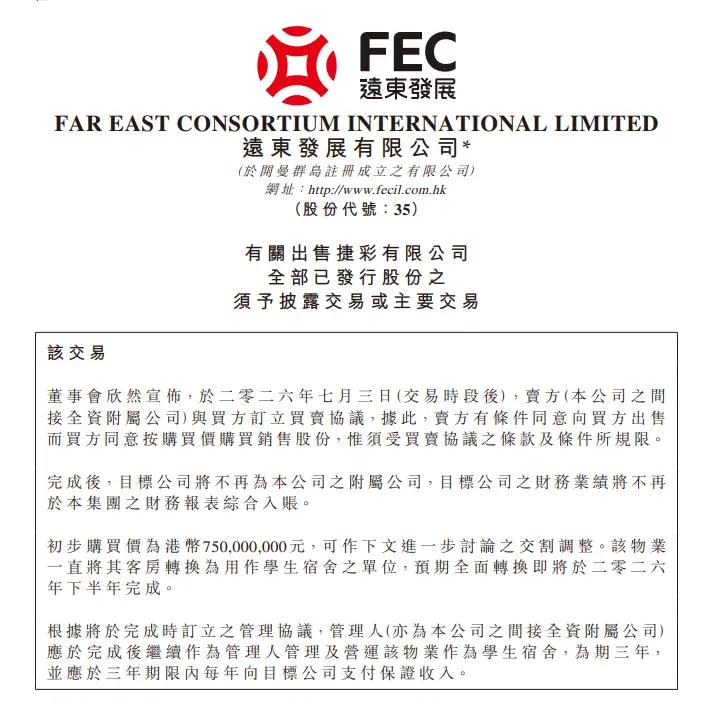 京车7.5亿港元购入香港一酒店，将改造为学生宿舍。
2025年12月，京东34.