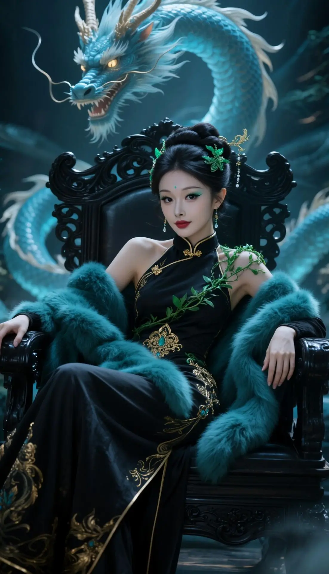 AI龙影王座写真 ai创作全新升级 国风龙魂 华服女帝 中式巨龙