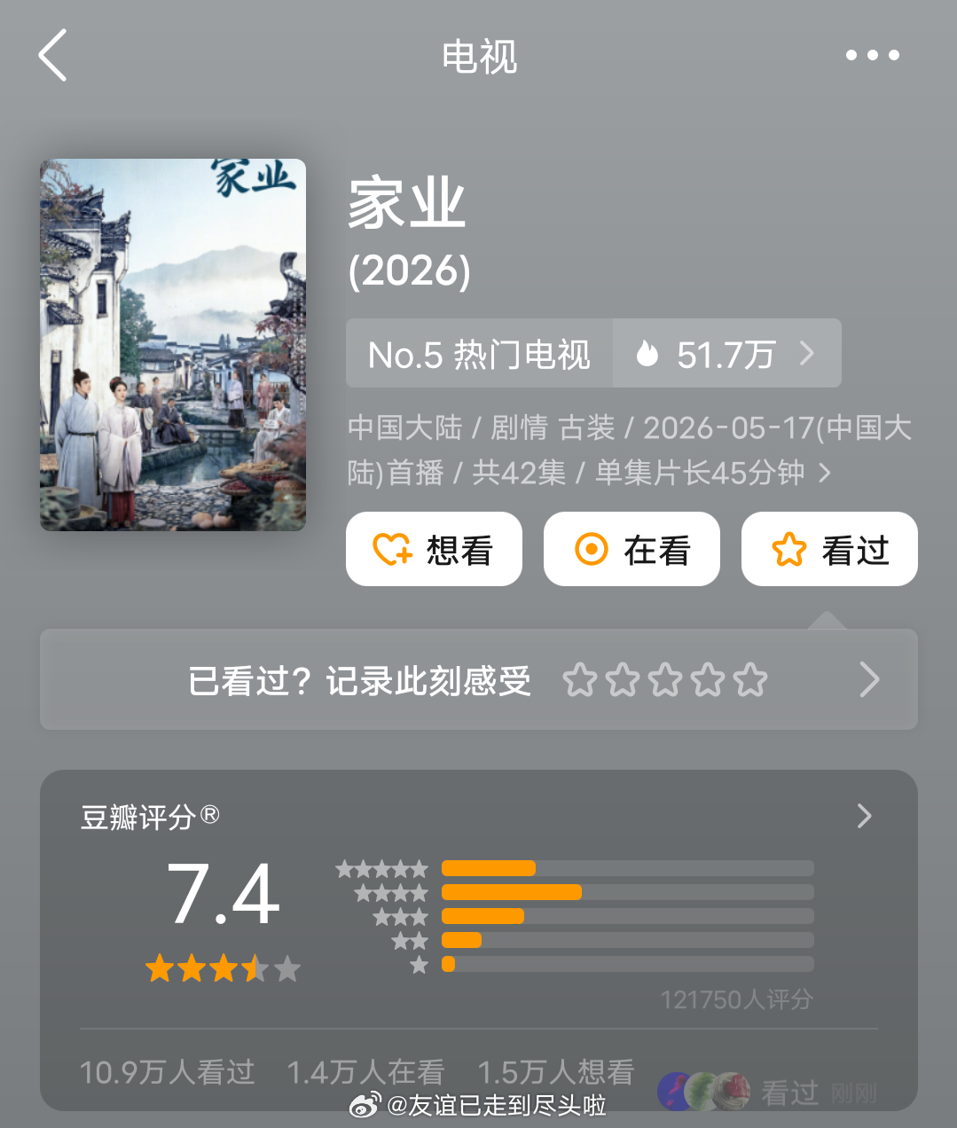 杨紫《家业》豆瓣开分7.4，12万人打分这个分数你们觉得低了还是高了？ 家业豆瓣
