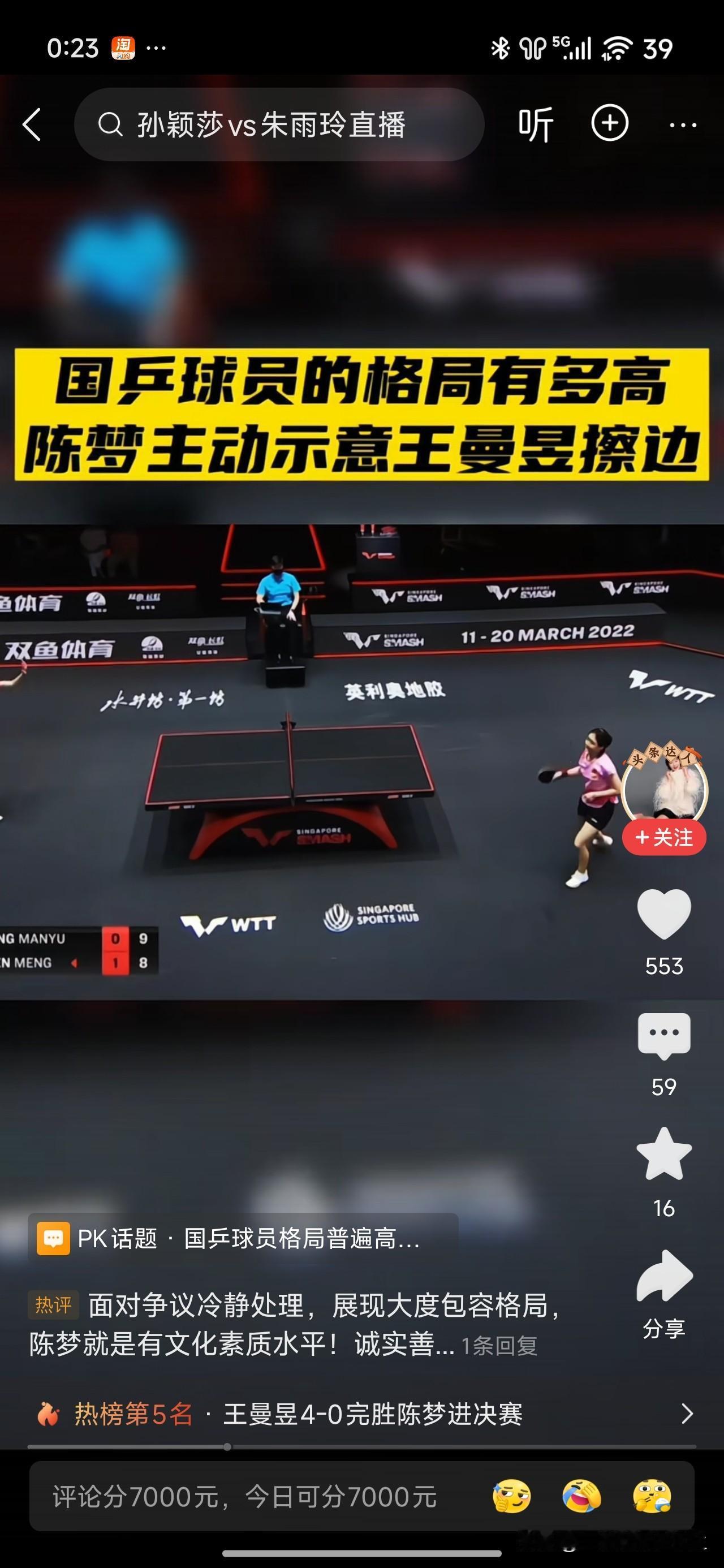 陈梦格局够高！圈粉了！
陈梦虽然在进决赛的路上输给了王曼昱。但是，她的的失利，并