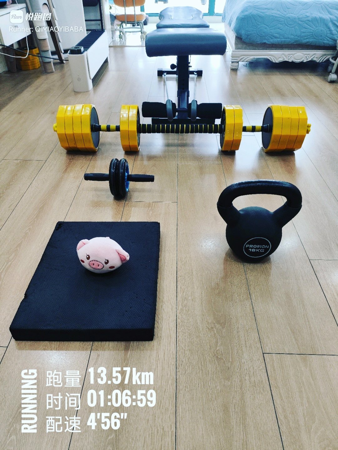 急急忙忙，跑回来搞搞力量，这周没有怎么搞力量，健腹轮3组66，16公斤壶铃俄罗斯