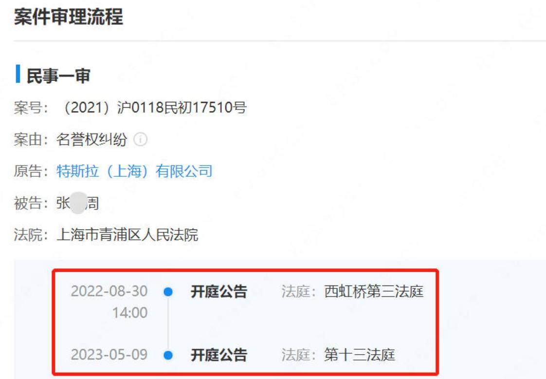 【车视头条】特斯拉（上海）有限公司与张某周名誉权纠纷的案件将于5月9日在上海市青