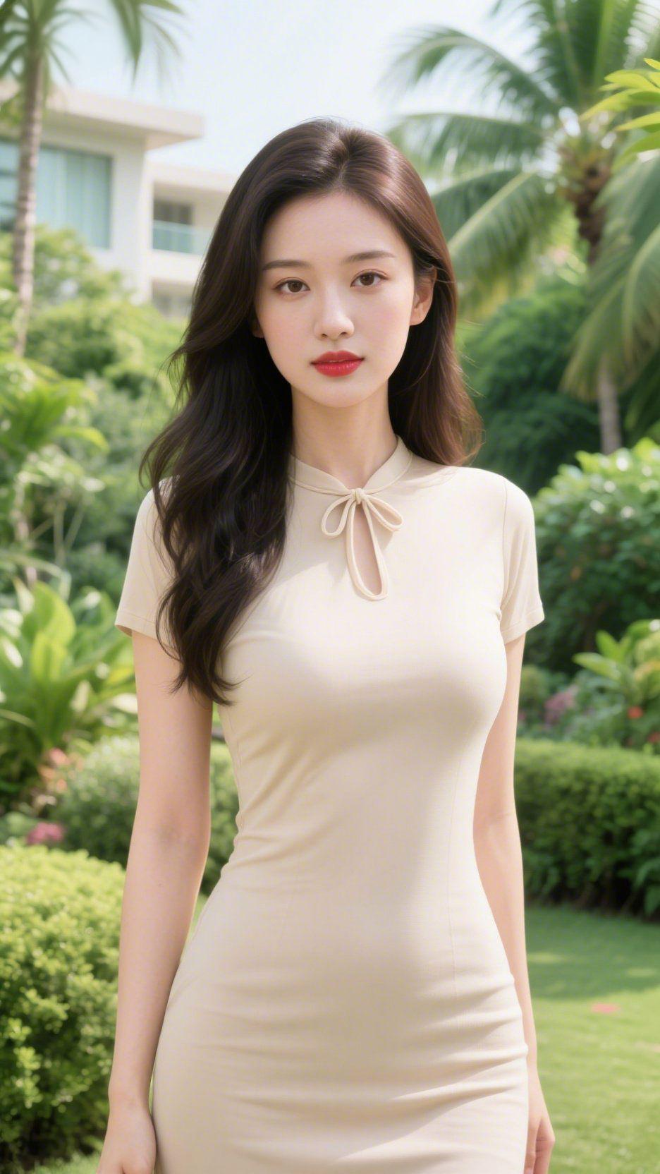 椰风庭苑
 
椰影摇风入画栏，繁阴叠翠满庭园。
平茵芳草铺晴色，层楼静立沐清光。