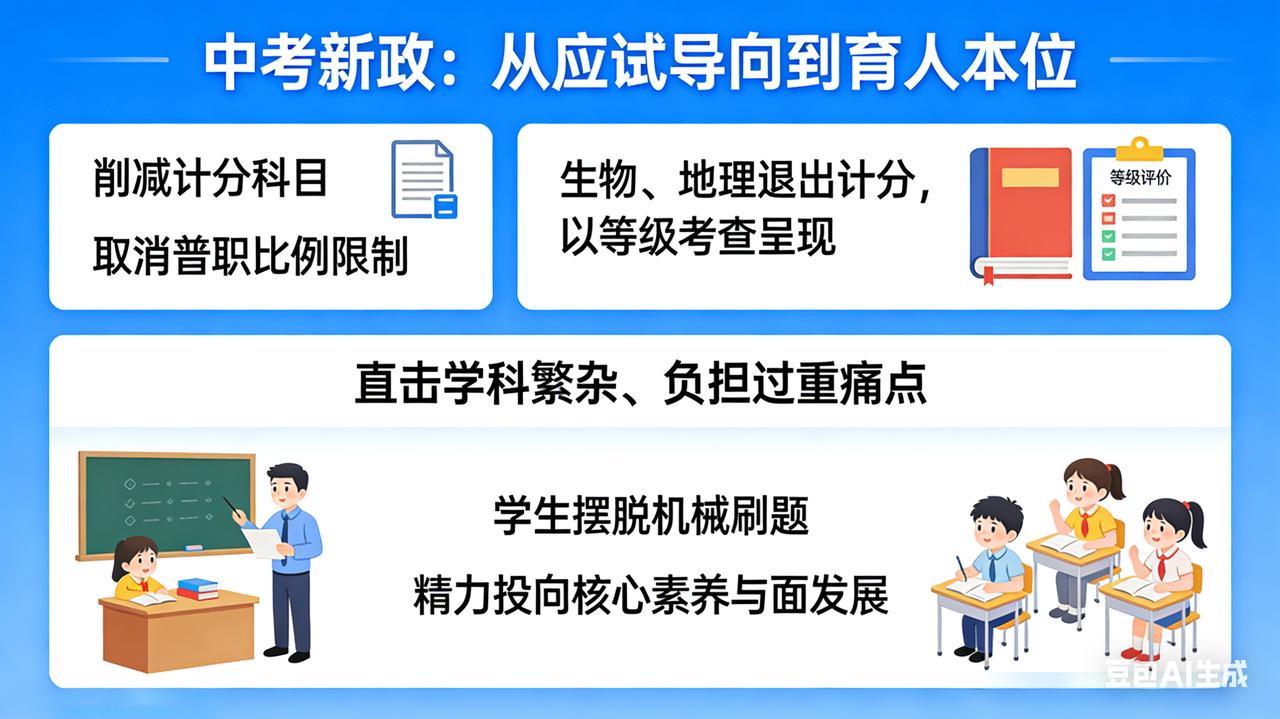 中考改革：减负松绑，让教育回归育人本质
 
 多地密集出台中考新政，削减计分科目