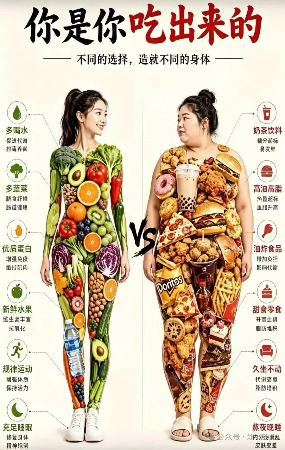 选择决定身体这张海报以极具冲击力的视觉对比，生动诠释了“你是你吃出来的”核心理念
