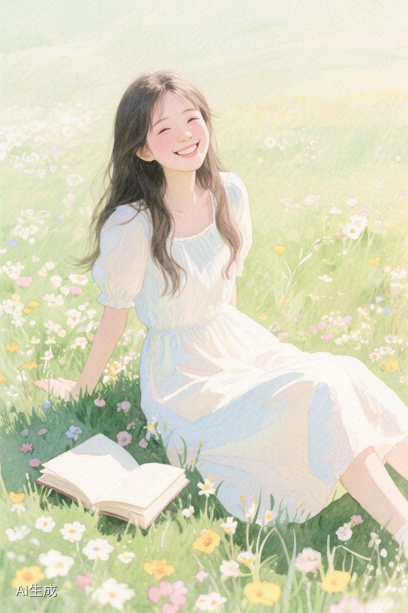 AI随心绘于花海间，捧书而读，时光在此慢下脚步，让心灵寻得一方宁静栖息之所。