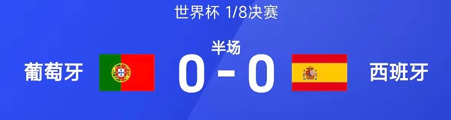26赛季世界杯1/8决赛，葡萄牙迎战西班牙。半场战罢，奥亚萨瓦尔绝佳单刀机会打偏