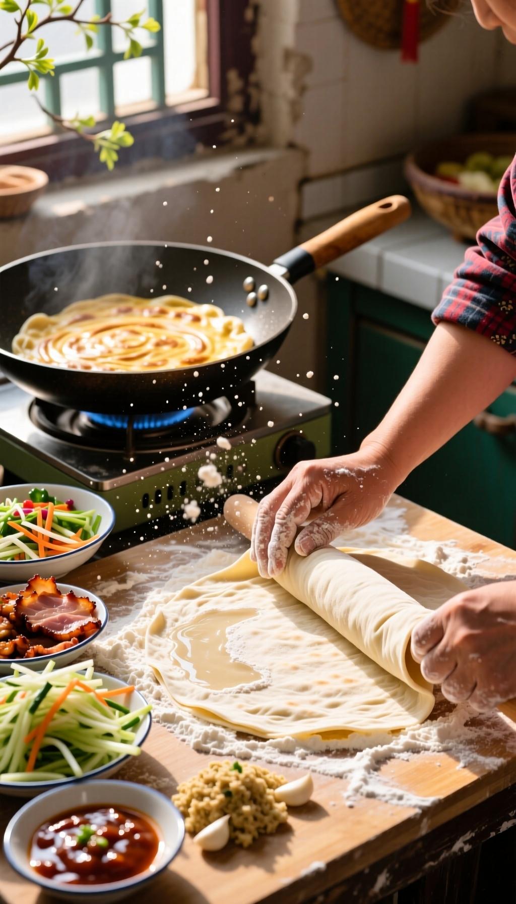 【爆款标题】
春饼这么做，连挑食的孩子都抢着吃！手把手教你3步搞定，快来试试！