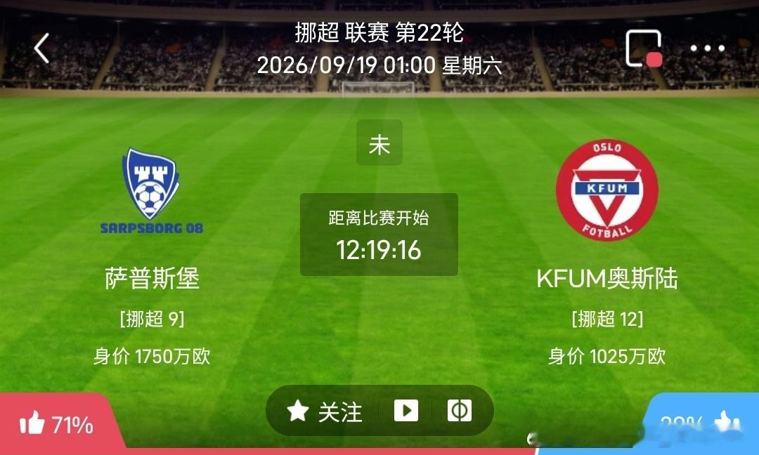 萨普斯堡 vs KFUM奥斯陆1️⃣萨普斯堡（挪超第9）✅利好：主场氛围不错，边