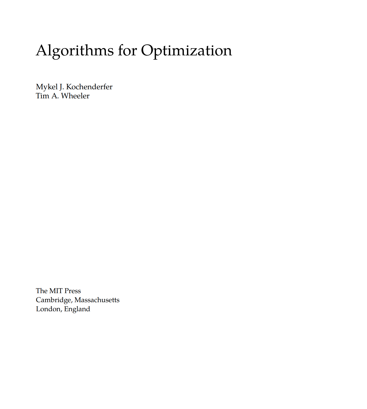 电子书 Algorithms for Optimization，一本关于优化算法