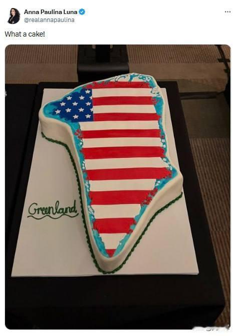 格陵兰被“做成蛋糕收走”：美国议员的玩笑

美国国会女议员安娜·波琳娜·卢娜在X