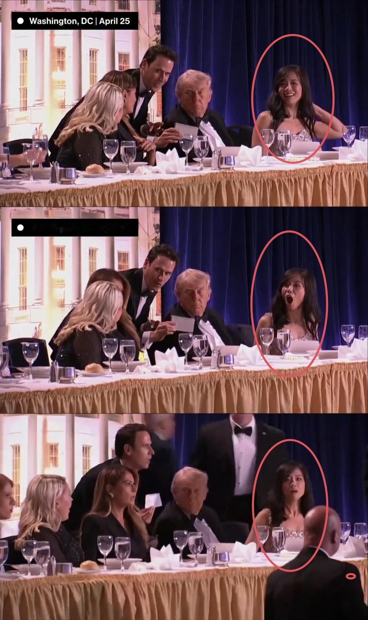 特朗普身旁的白衣亚裔女人，是美国哥伦比亚广播公司的资深白宫记者，也是白宫记者协会