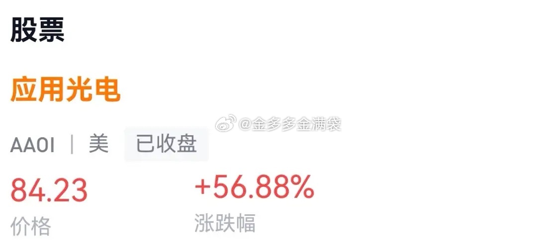 昨晚美科技股大跌，包括半导体股票，但光通信相关个股逆势走高：○ AAOI应用光电
