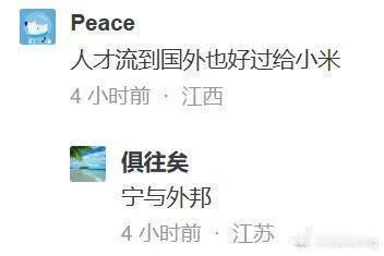 人才流到国外也好过给小米。——Peace 有些人的嘴脸开始露出来了。[微笑] ​