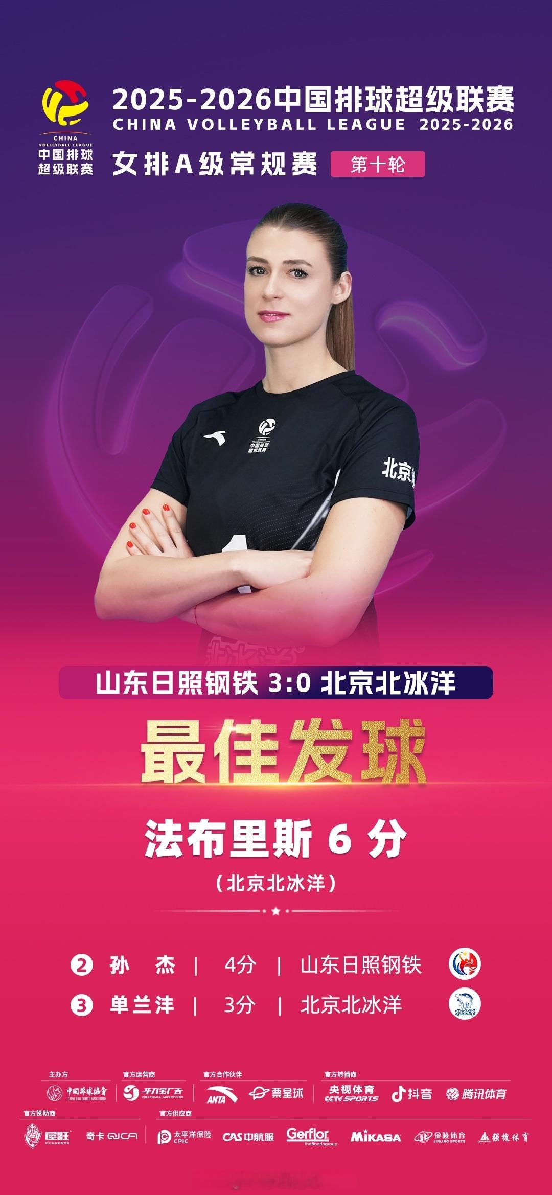 2025-2026中国女排超级联赛 A级常规赛第10轮焦点战 山东日照钢铁3-0