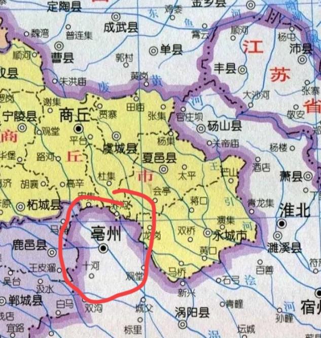 亳州市谯城区的地理位置挺有意思，被河南省三面包裹的严严实实，怪不得这里的人说话，