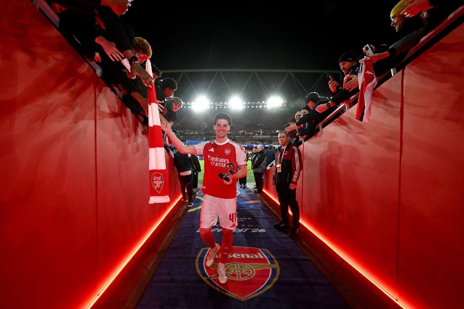 赖斯被评为阿森纳2比0勒沃库森 比赛的最佳球员🏆欧冠 阿森纳