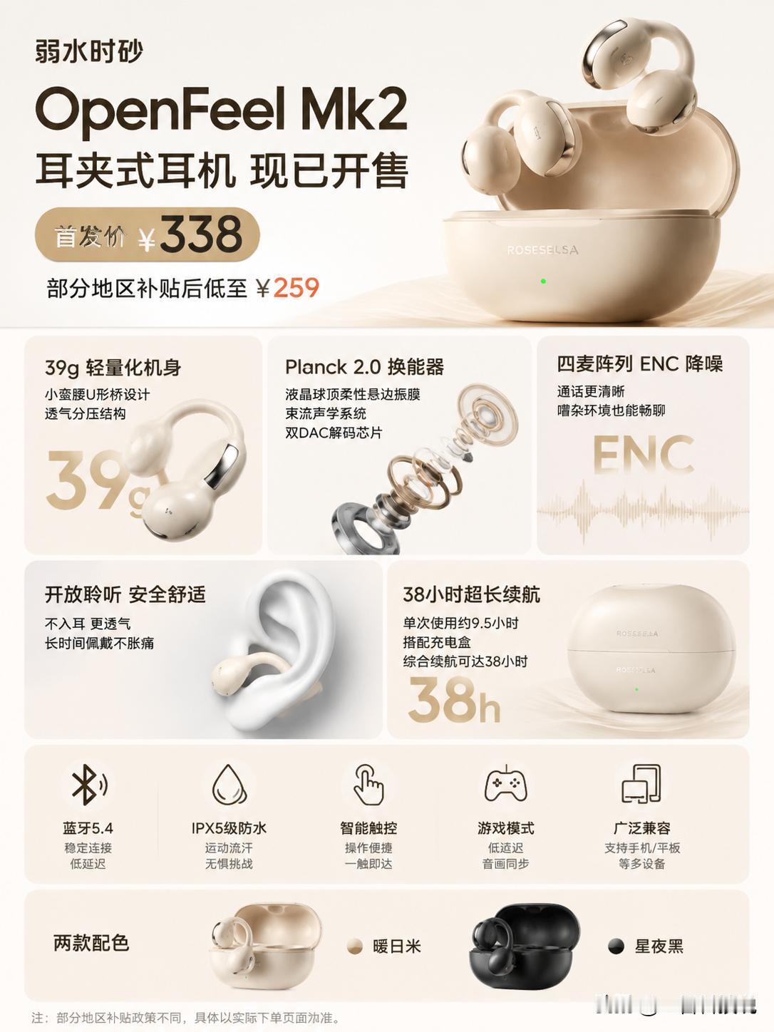 338元，耳夹式耳机又卷起来了！弱水时砂 OpenFeel Mk2 开售，Hi-