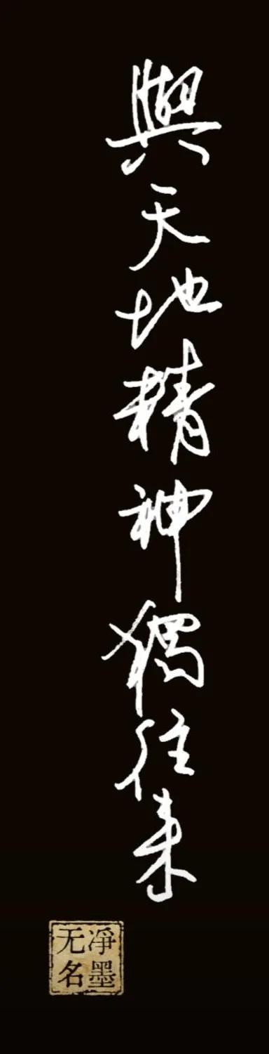 第一幅
释文：与天地精神独往来
笔线清劲洒脱，一竖贯下，行气通达，字形错落自然，