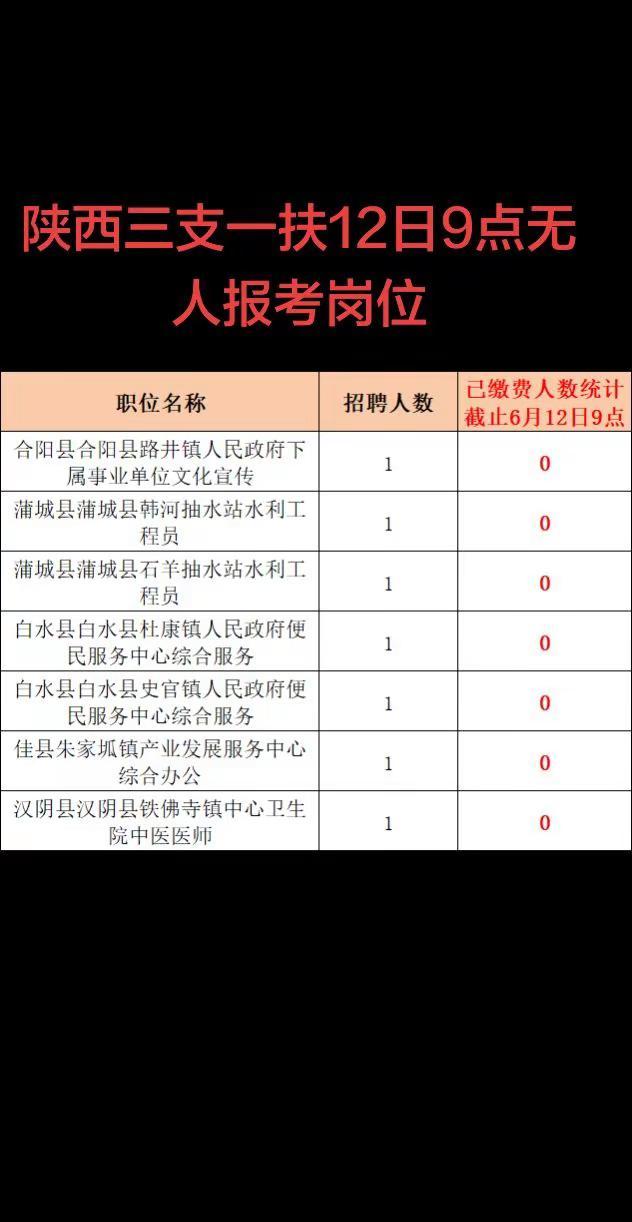 陕西三支一扶12日早上9点无人报考岗位。三支一扶 渭南考拉教育 渭南事业单位
